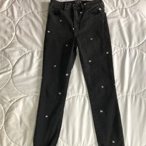 Abercrombie and Fitch Black Denim Daisy Flower Embroidered Women's Jeans